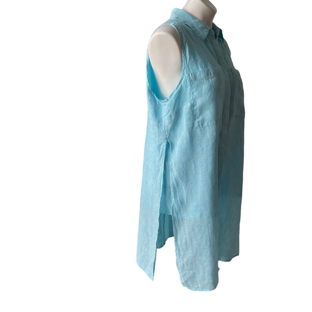 CHICO'S Sleeveless Side Slit Blue Aqua Linen Tunic, Sz L/12 - Picture 9 of 15